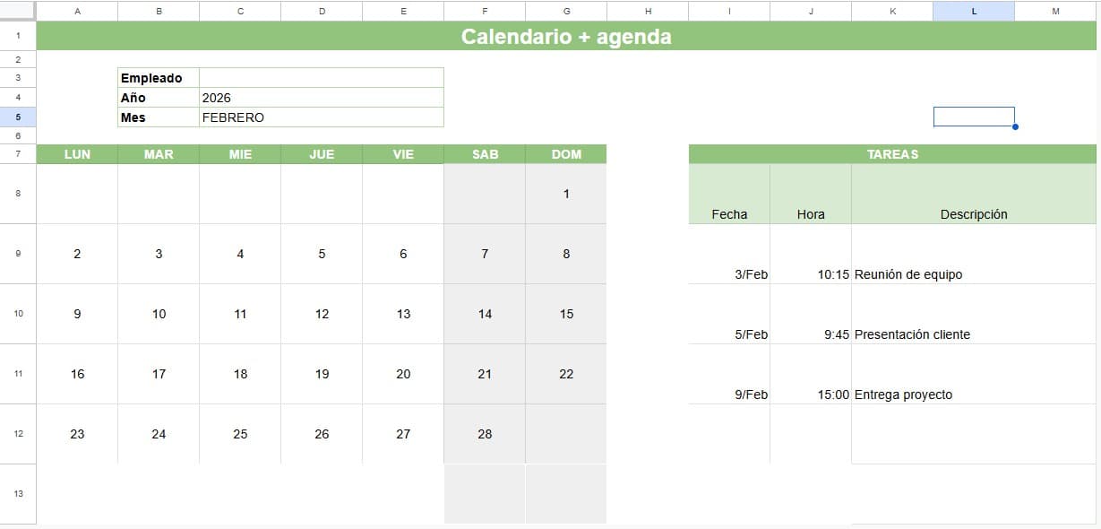 Calendario con agenda