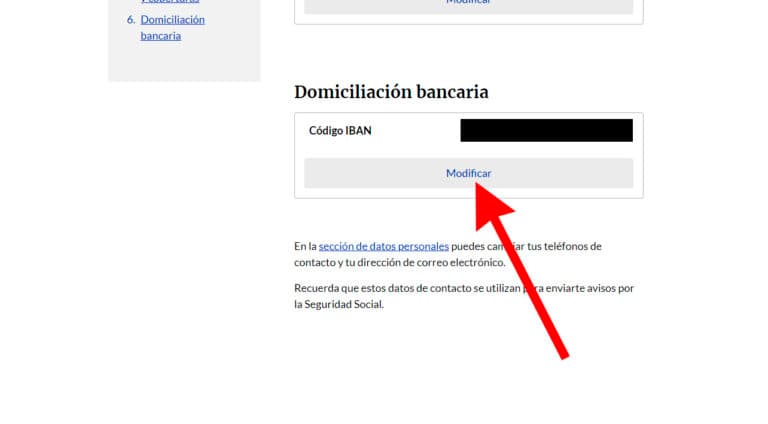 Apartado de domiciliación bancaria en el perfil de Importass