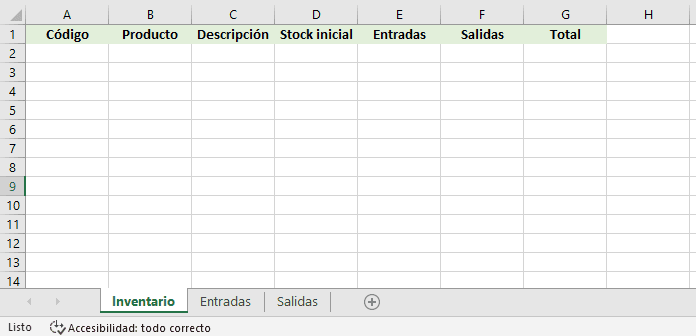 crear 3 pestañas en el documento Excel