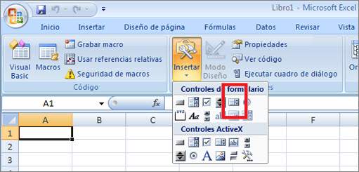 Hoja de cálculo con controles de formulario en excel