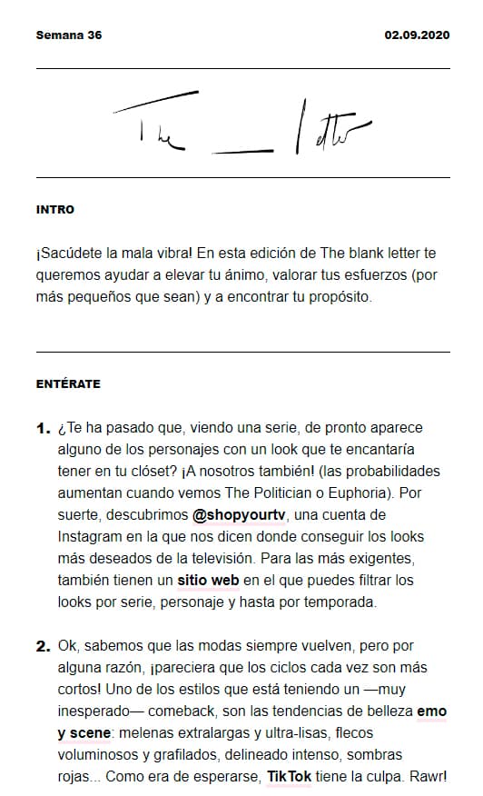 Newsletter de The blank letter