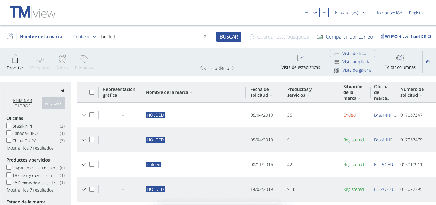marca registrada en TM view