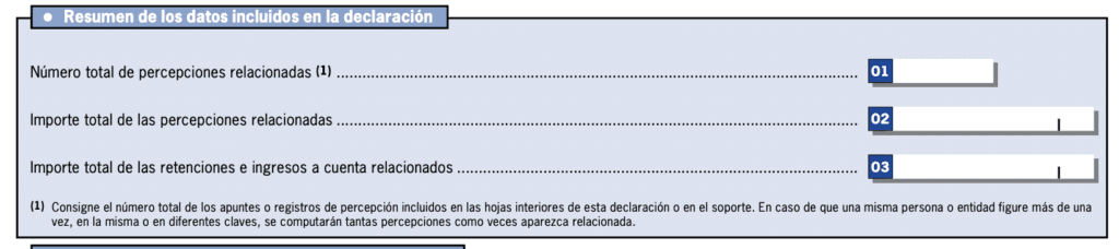 casilla resumen de datos modelo 190