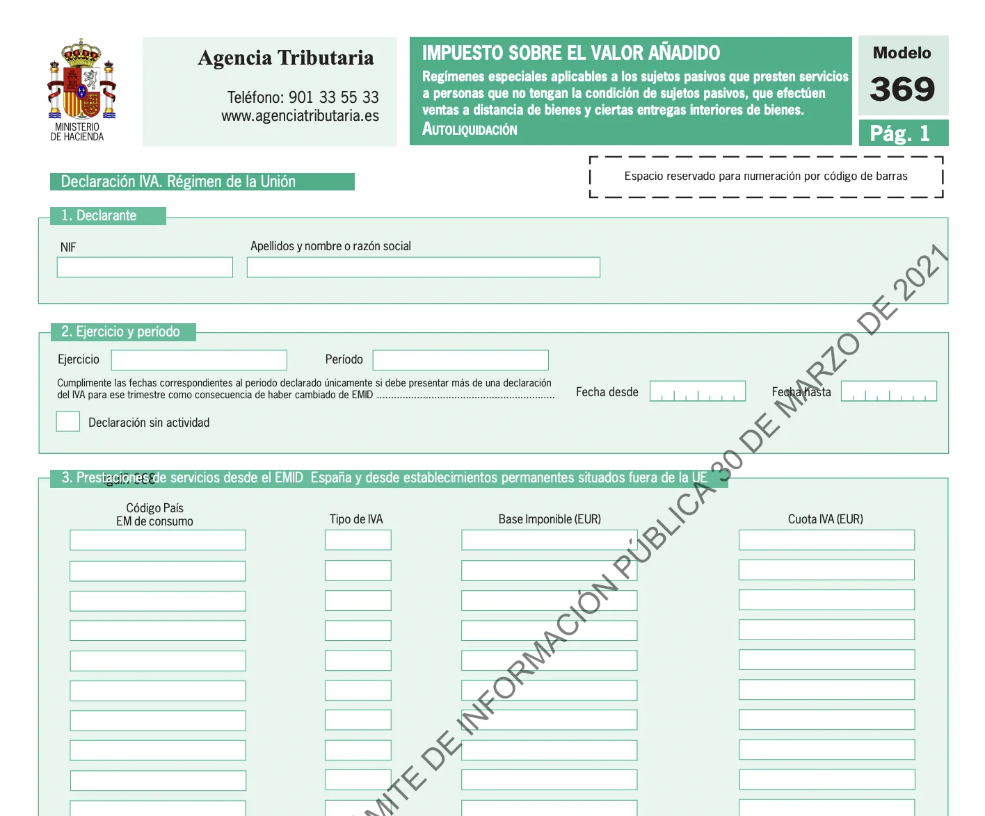 Campos de código de país, tipo de IVA y base imponible del modelo 369