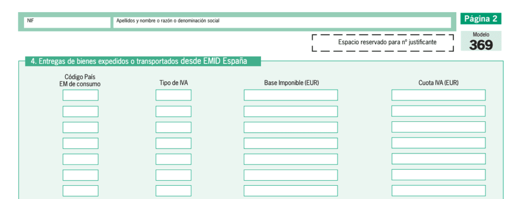 Detalle de campos por país y tipo de IVA en entregas de bienes