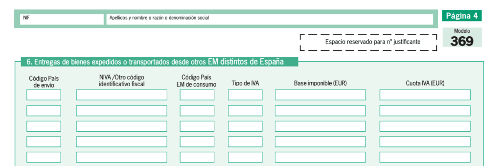 Apartado de entregas de bienes expedidos desde España del modelo 369