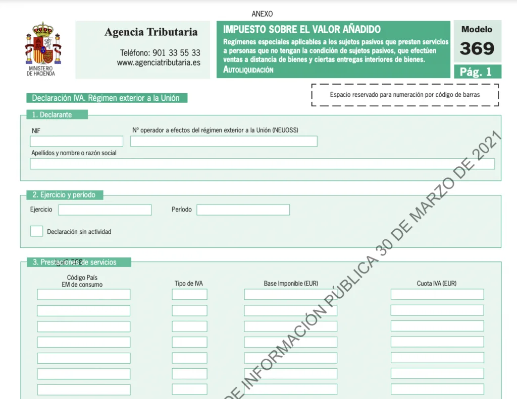 Apartado de prestaciones de servicios del Régimen Exterior de la Unión