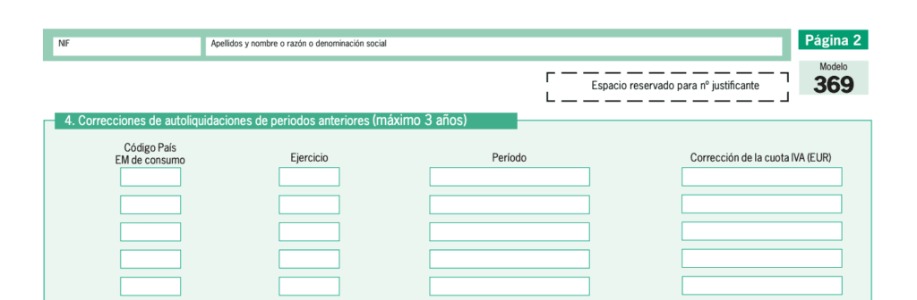 Apartado de correcciones de autoliquidaciones de periodos anteriores