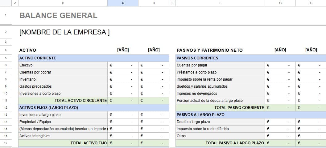 Plantilla de balance contable