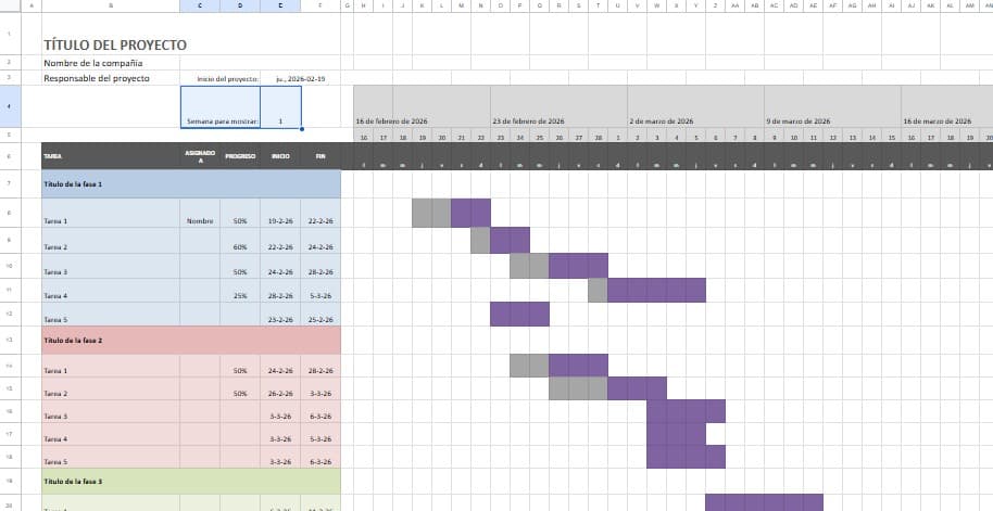 Plantilla diagrama de Gantt
