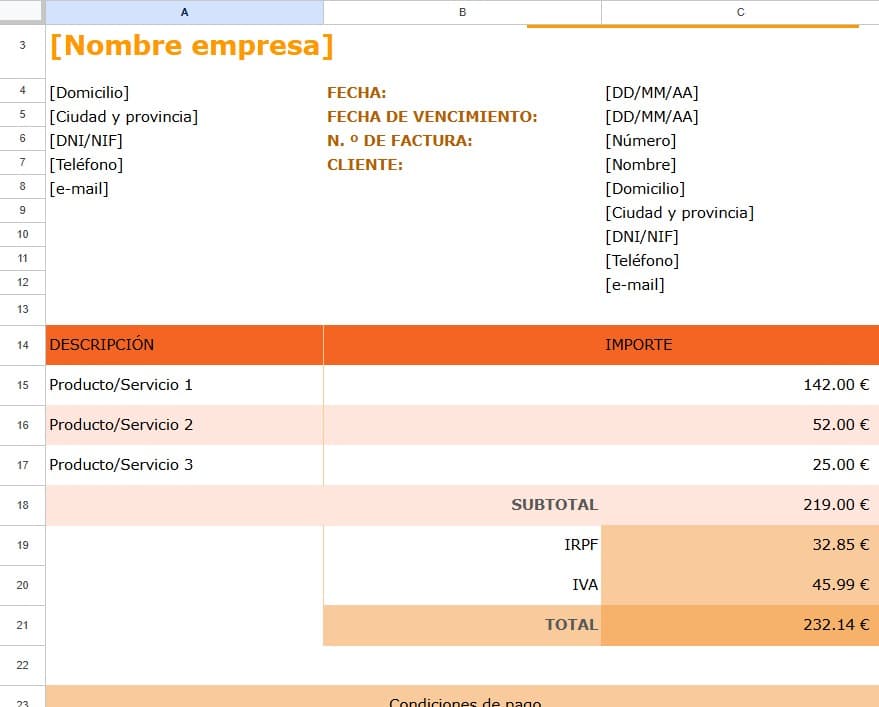 Plantilla factura comercial