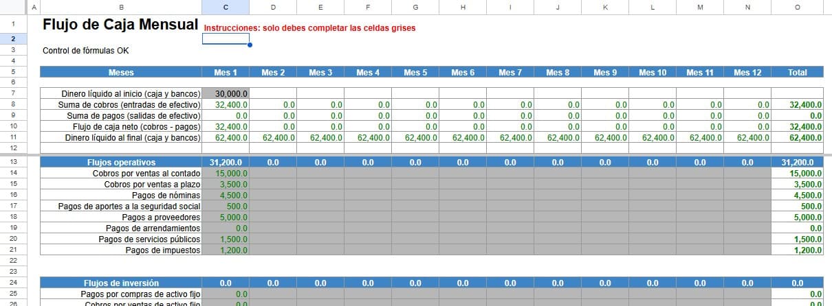 Plantilla de flujo de caja mensual en Excel gratuita
