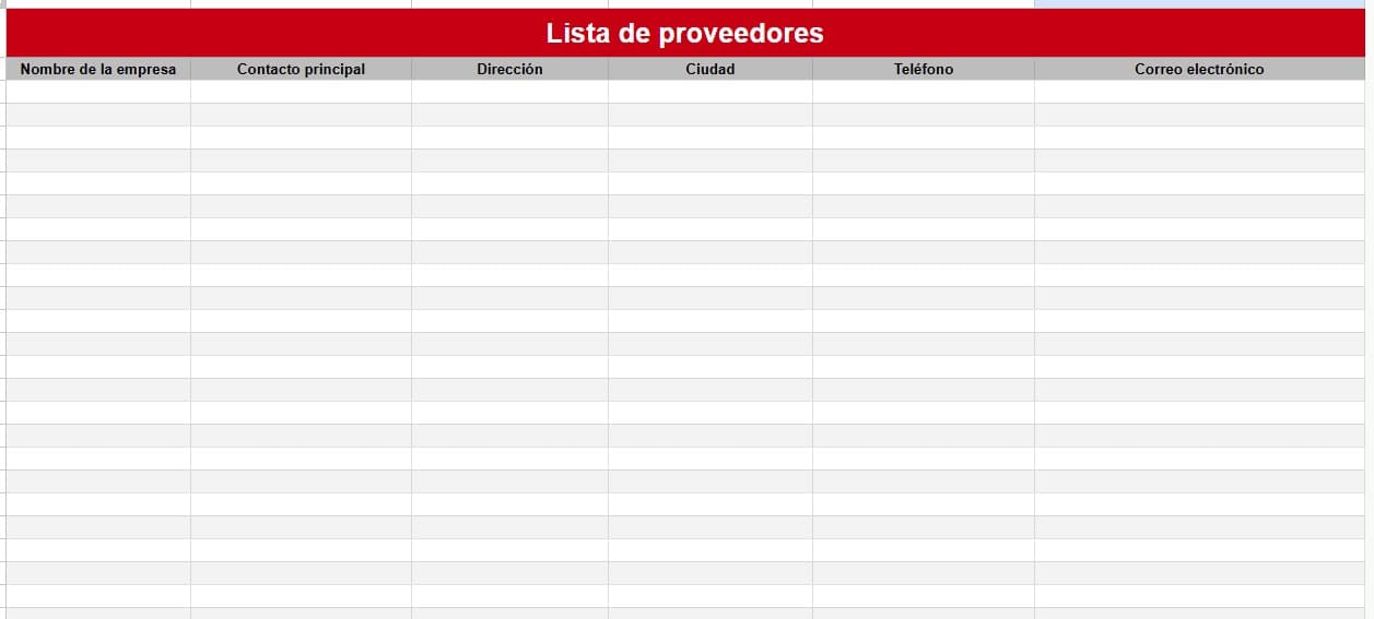 plantilla lista proveedores