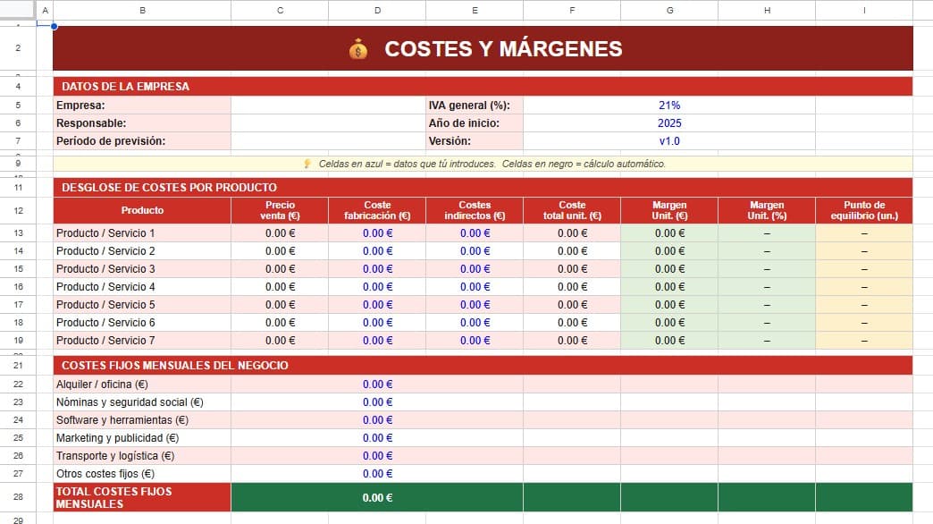 Plantilla prevision ventas mensual