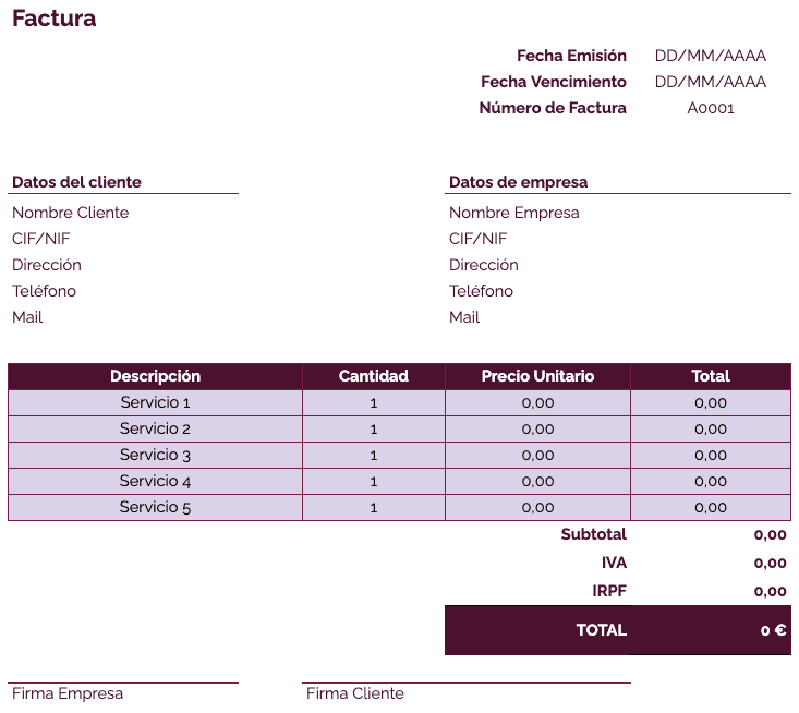 Modelo de factura de abogado: plantilla morada