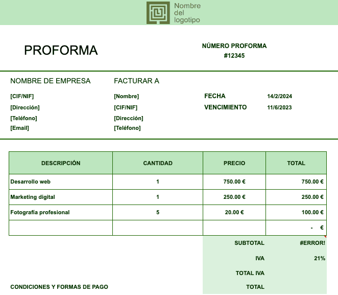 Modelo de factura proforma para abogados