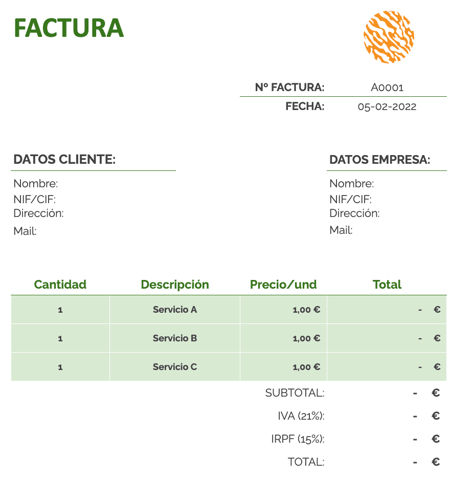 Modelo de factura por intermediación inmobiliaria: plantilla verde