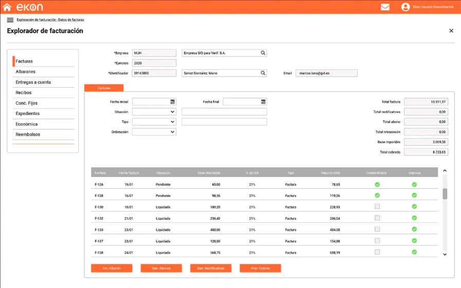 dashboard de Ekon