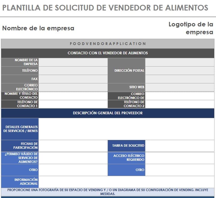 solicitud vendedor alimentos