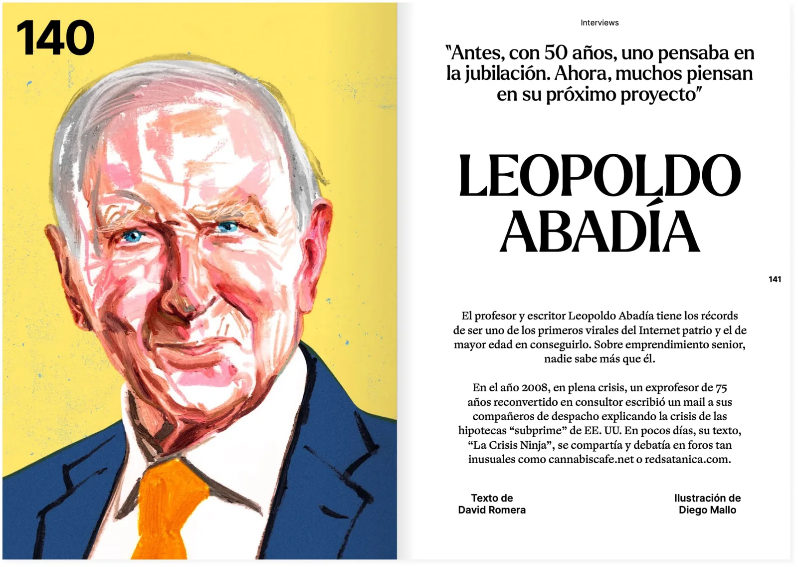 Entrevista al profesor y escritor Leopoldo Abadía en Holded Magazine, con una ilustración de su retrato