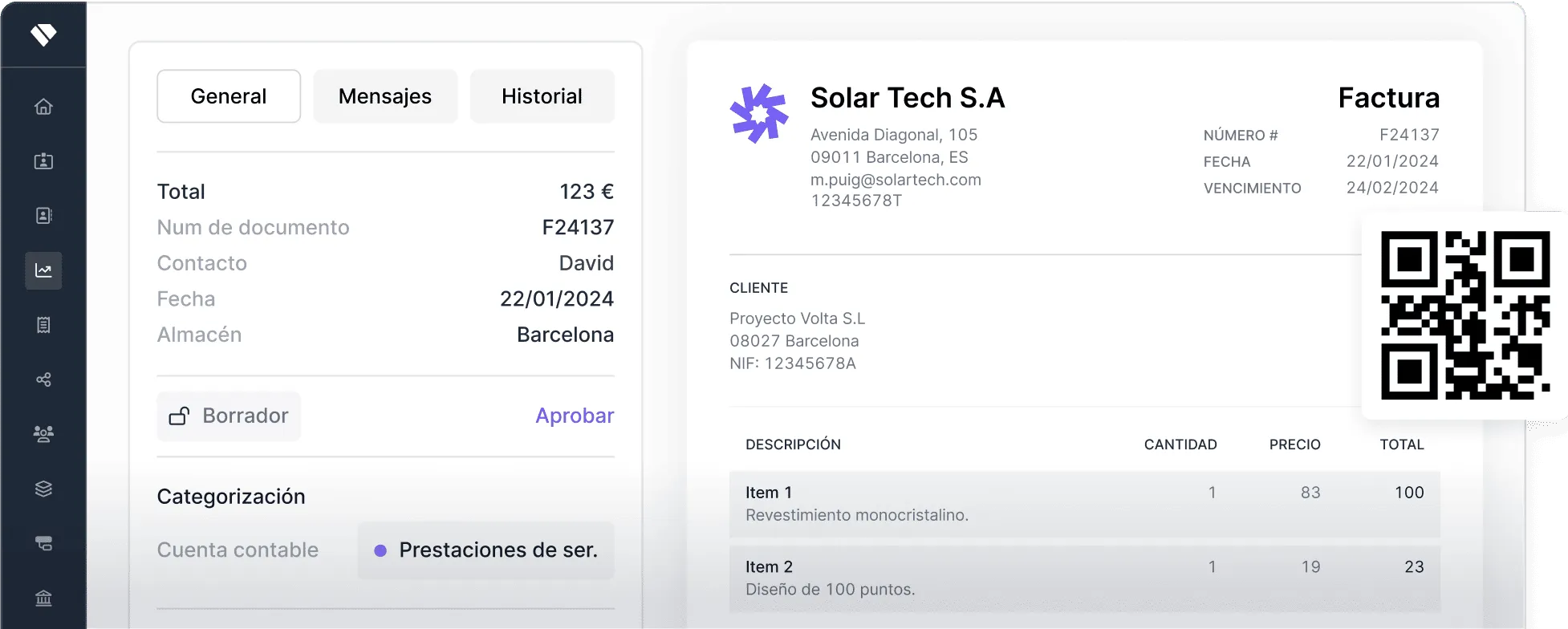 Invoice with Verifactu QR in Holded