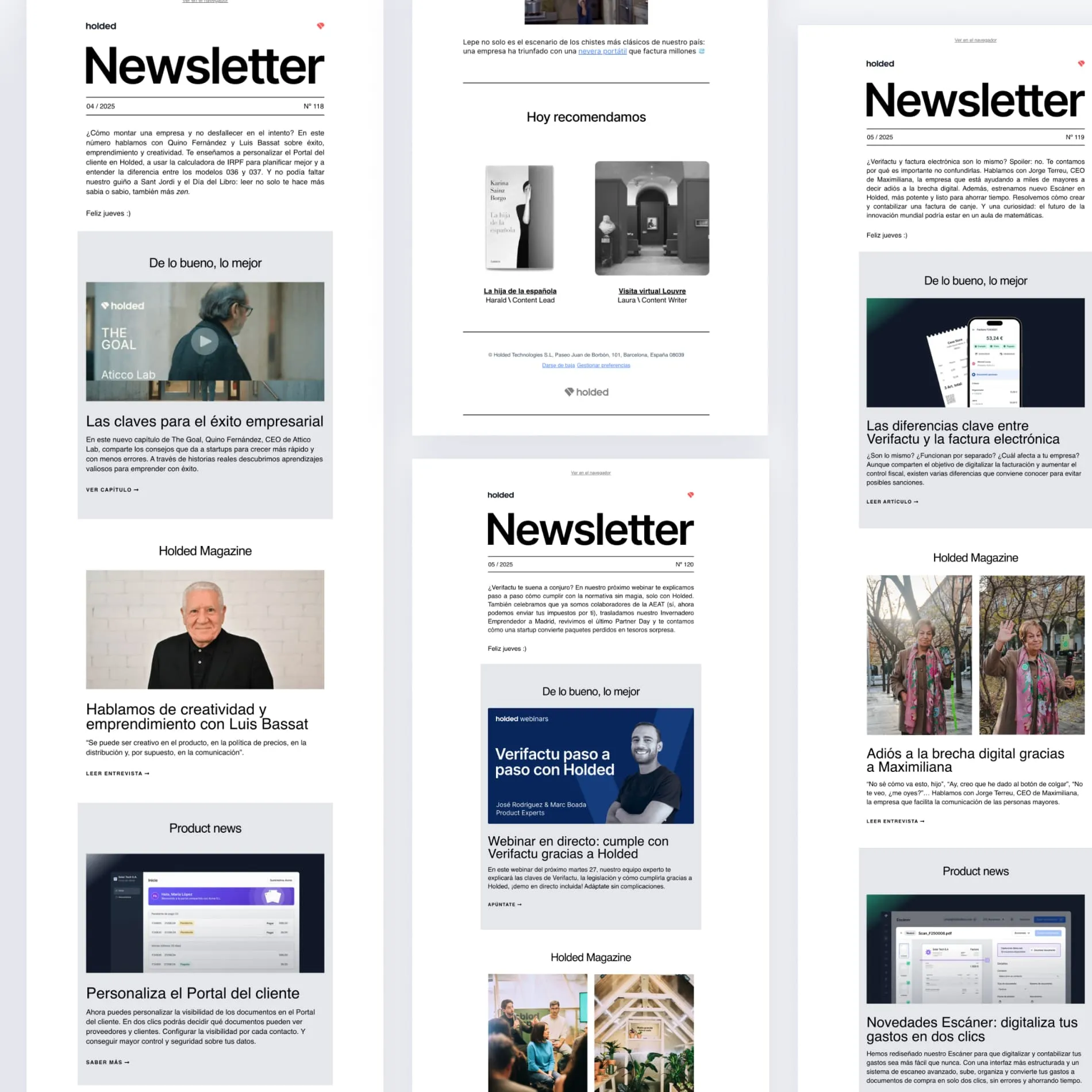 Mosaico de diferentes newsletters de Holded