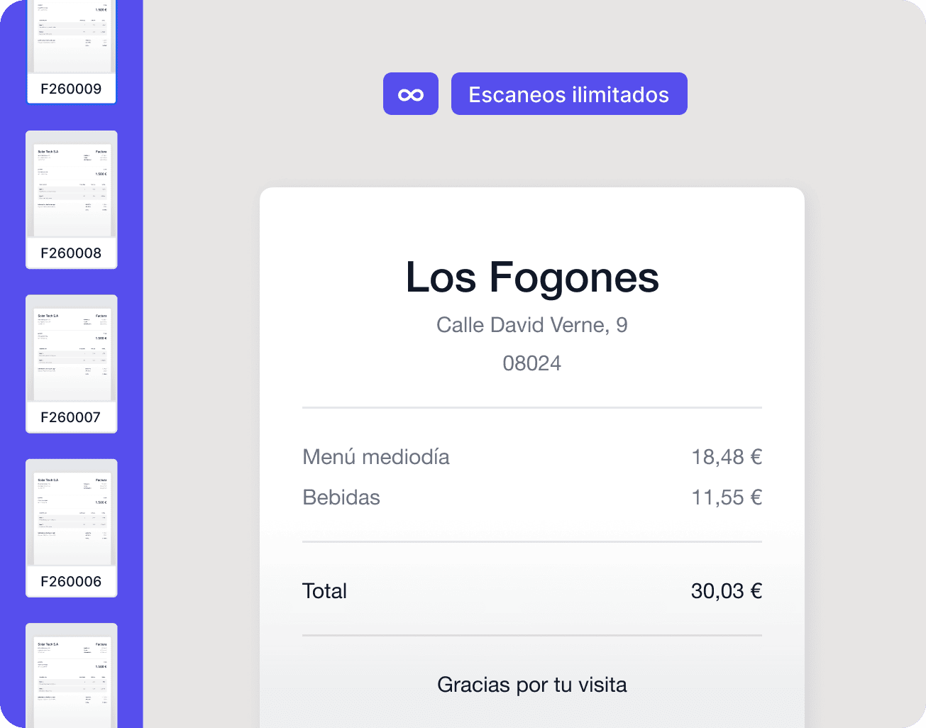 Unlimited document scanning interface in Holded
