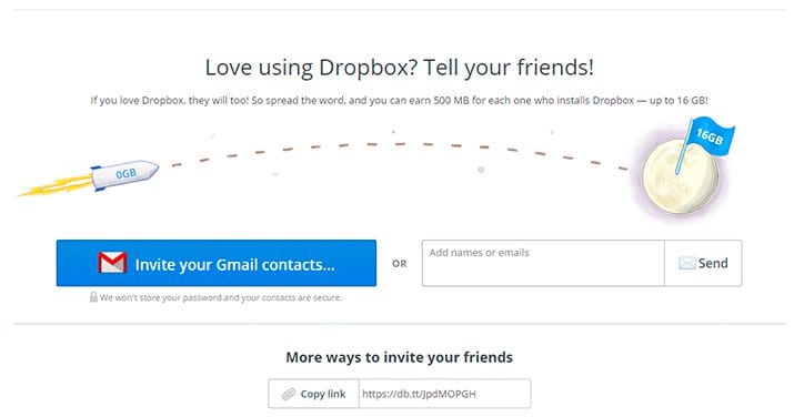 Programa de referral de Dropbox