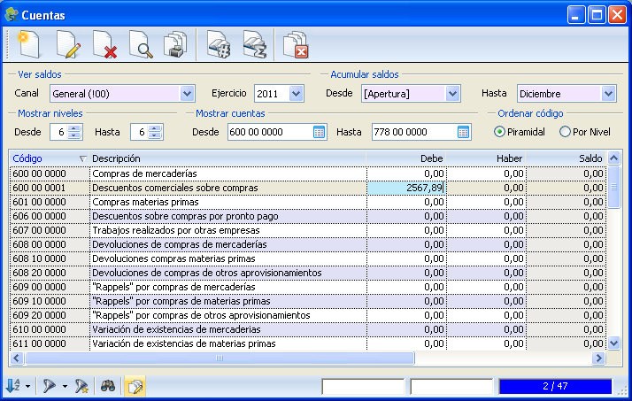 Captura de pantalla del programa de contabilidad Seniorconta