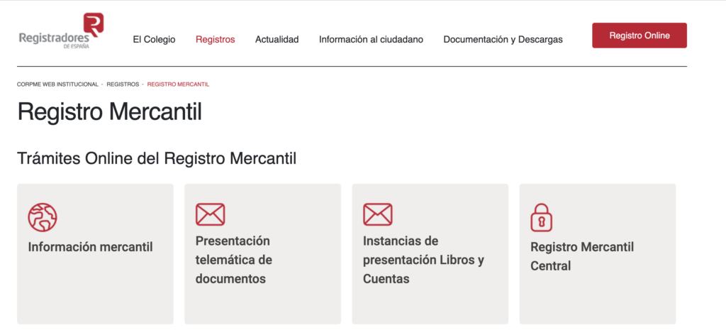 captura de pantalla de la página web del colegio de registradores-cuentas anuales