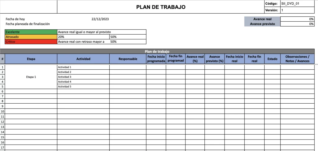 Plantilla de plan de producción 