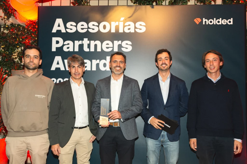 Carlos Fraile y Javier Díaz, COO y CEO de Exentys, con Bernat Ripoll y Javi Fondevila, CEOs de Holded, y Carles Roca, Sales Manager de Holded.