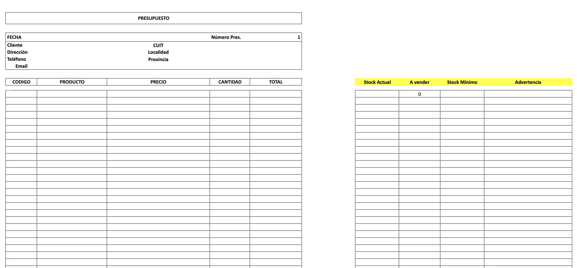 Plantilla de control de stock y gestión de cobros 