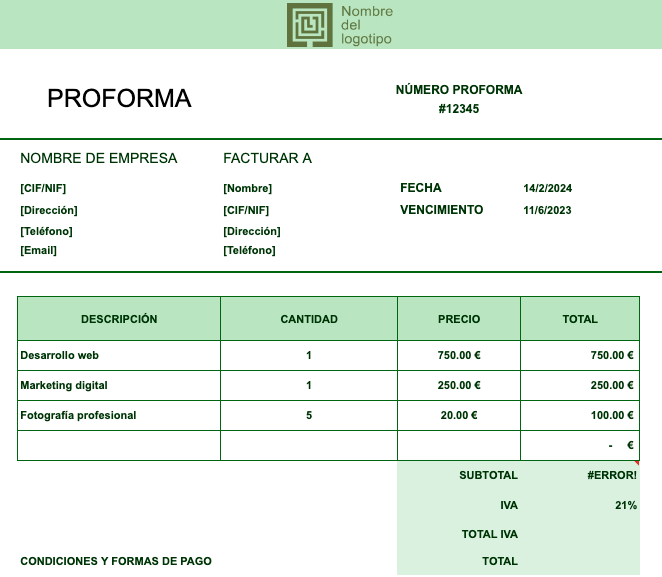 Modelo de factura proforma para abogados